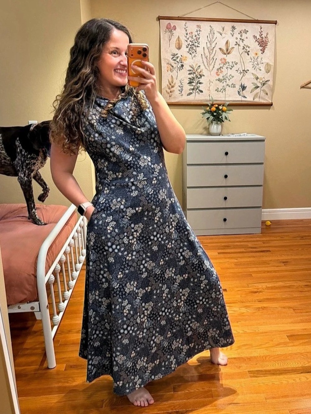 Pact Floral Maxi Dress in Blue & Pink Large Fit & Flare Cowl Neck Dress
